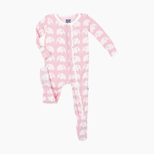 KicKee Pants Essentials Print Classic Ruffle Footie - Lotus Elephant, 0-3 Months
