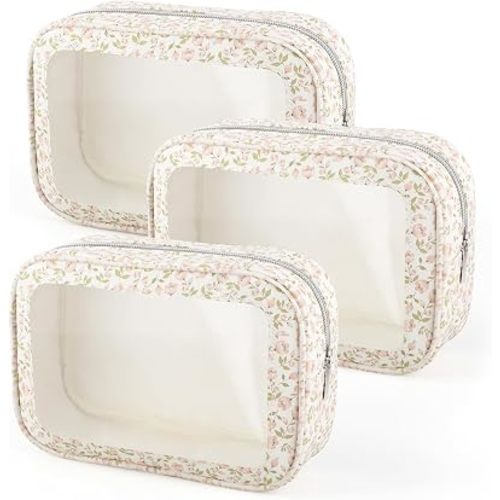 3PCS Diaper Bag Organizer Pouch Set, TSA Approved Toiletry Bag, Clear Waterproof Makeup Bag Set, Purse Organizer Pouches, Travel Organizer Bags for Women and Kids