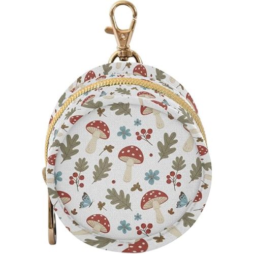 Mushrooms Butterfly Leaves White Print Pacifier Holder Case for Diaper Bag Portable Travel Pacifier Storage Case with Clip Newborn Baby Pouch for Baby Boys Girls Purse Outdoor