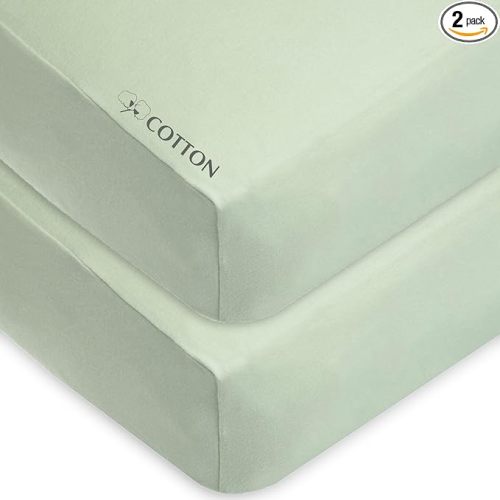 American Baby Company 2 Pack 100% Natural Cotton Fitted Crib Sheets 52" x 28" - Soft, Breathable, Hypoallergenic & Gentle Toddler Bed Sheets, Celery, Neutral for Boys & Girls
