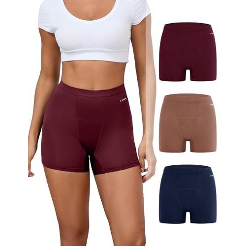 INNERSY Period Boxer for Women High Waisted Leak Proof Postpartm Menstrual Mesh BoyShorts Panties Underwear 3-Pack