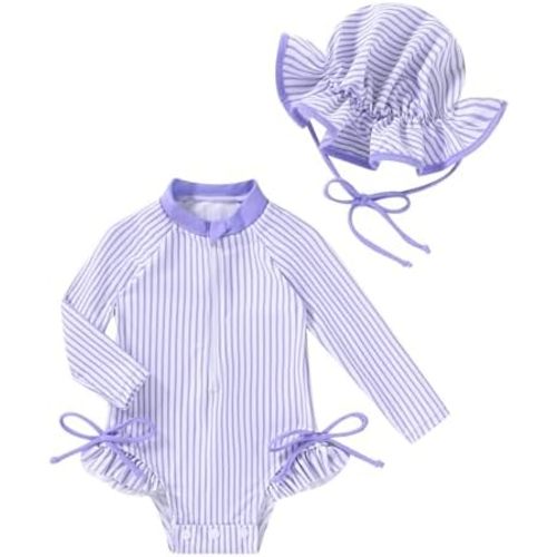 Happy Town Baby Girls Swimsuit Long Sleeves Zipper Ruffled Bathing Suit Infant Girl Beach Essentials