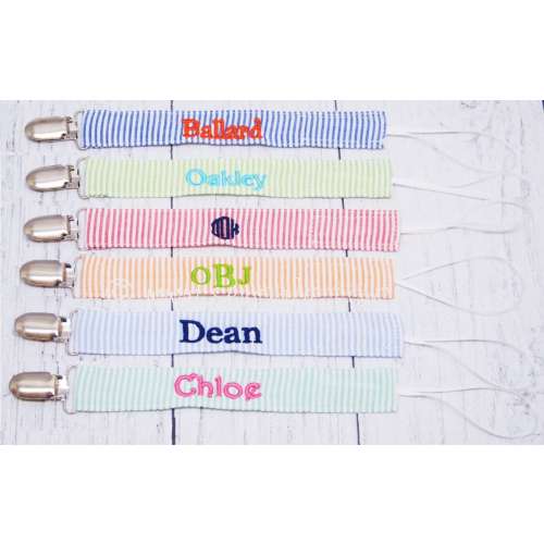 Preppy Personalized  Monogrammed Seersucker Pacifier holder/Binky Buddy Clip/Embroidered Pacifier Clip/Monogrammed Pacifier/BabyAccessories