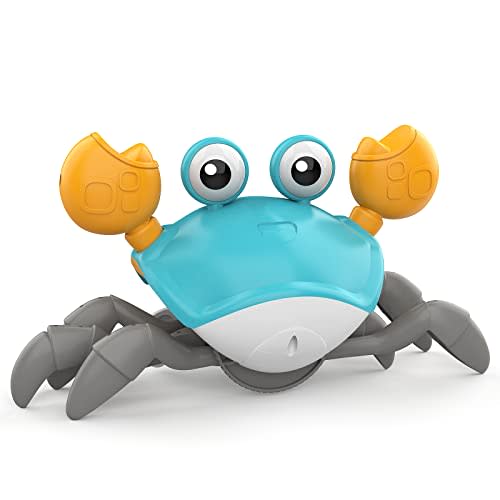 HIMEN Musical Crawling Crab Baby Toy, Rechargeable Walking Crab Toy with LED Light, Automatically Avoid Obstacle, Fun Interactive Development Baby Toys 6 to 12, Gifts for Kids Babies Toddlers