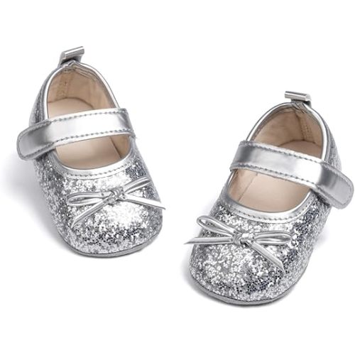 Meckior Infant Baby Girls Soft Sole Bowknot Princess Wedding Dress Mary Jane Flats Prewalker Newborn Light Baby Sneaker Shoes