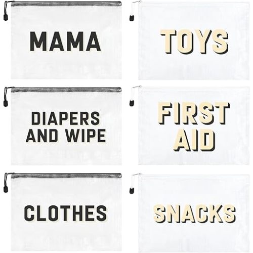 6pcs Hospital Diaper Bag Organizing Pouches for Labor and Delivery, Maternity Essentials Diaper Bag Organizer for Mommy Travel - Black/White