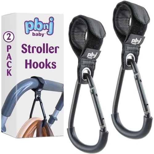 PBnJ Baby Stroller Clips, Large Hooks for Diaper Bags and Purse, 2 Pack