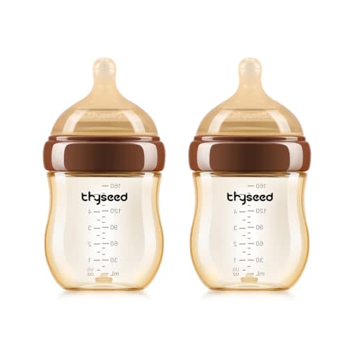 Thyseed PPSU Anti-Colic Baby Bottle, Breast-Like Extra Slow Flow Nipple for Breastfed Babies (0m+), 5 oz/160 mL, 2 Pack