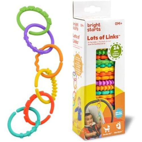 Bright Starts Lots of Links Rings Toys for Stroller or Carrier Seat, BPA-Free, Ages 0 Months Plus, Multicolor, 24 Count