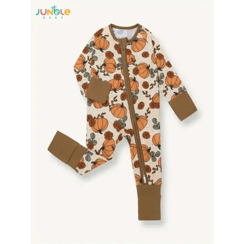 Pumpkin long sleeve romper double zipper - Temu