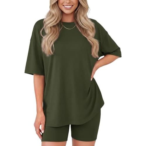 ZOOSIXX 2 Piece Sets for Women Summer - Oversized T-Shirt and Biker Shorts Lounge Sets Matching Outfit for Travel Casual