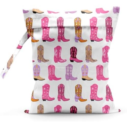 Waterproof Cloth Diaper Wet Dry Bag, Reusable Travel Beach Pool Daycare Soiled Toddler Items Yoga Gym Bag for Swimsuits or Wet Clothes Diaper Western Boots Wet Bag