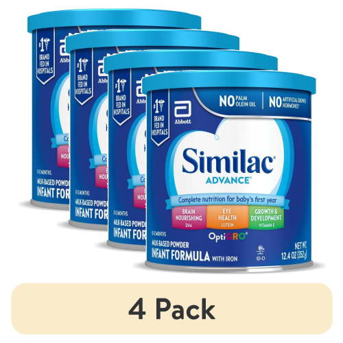 (4 pack) Similac Advance Powder Baby Formula With Iron, Has DHA & Lutein, 12.4-oz Can