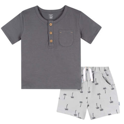2-Piece Infant & Toddler Boys Palm Tree Henley Top and Shorts Set