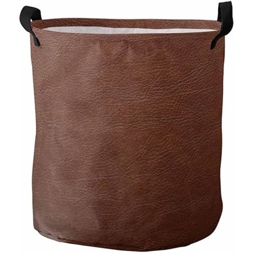 Laundry Basket Vintage Brown Leather Texture,Waterproof Collapsible Clothes Hamper Farmhouse Style,Large Storage Bag for Bedroom Bathroom