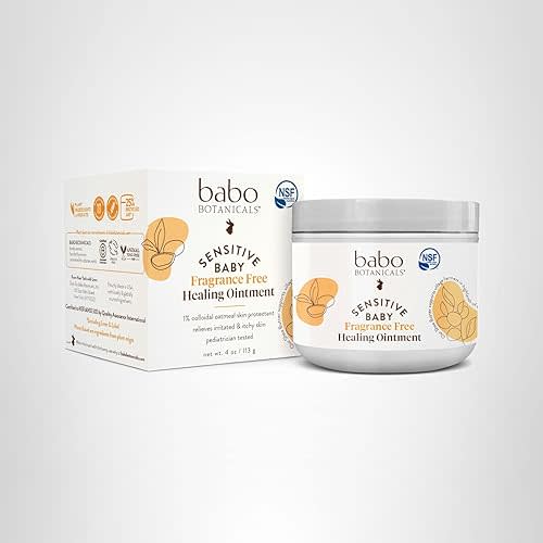 BABO Botanicals Sensitive Baby Fragrance-Free All Natural Healing Ointment - 99% Organic & 1% Colloidal Oat - Steroid-Free - NSF Certified - for Eczema, Irritated/Itchy Skin - Face, Body, Diaper Area