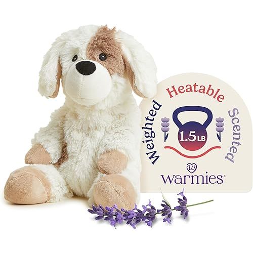 warmies Microwavable & Weighted Stuffed Animals, Puppy - Heated Stuffed Animal Plushie for Warmth & Comfort - Cute Soft Plush Toys for Adults & Children (Boys, Girls, Babies & Toddlers)