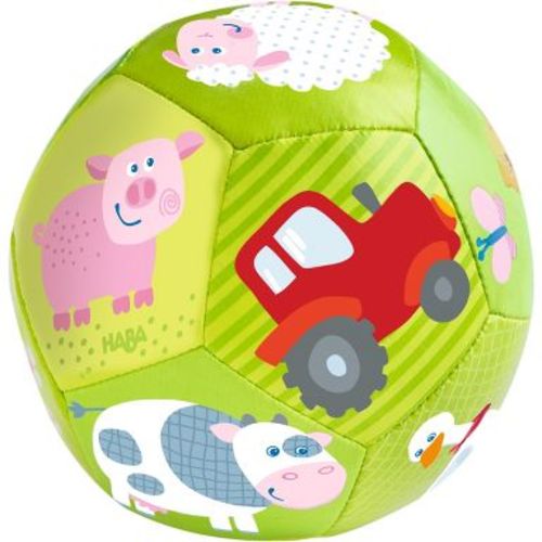 HABA Soft Baby Ball with Farm Animals for Tummy Time & Sensory Play - 4.5" Infant Play Ball Ideal for Crawling, for Babies 6 Months & Up