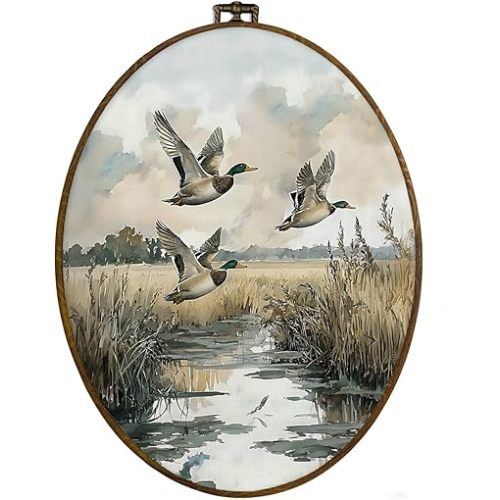 dvhdajed Vintage Mallard Duck Oval Wall Art Decor, Farmhouse Duck Framed Canvas Art, Rustic Cottage Core Farm Animal Oval Wall Hanging Decor for Home Bedroom Living Room, 8.7x11.3 Inch