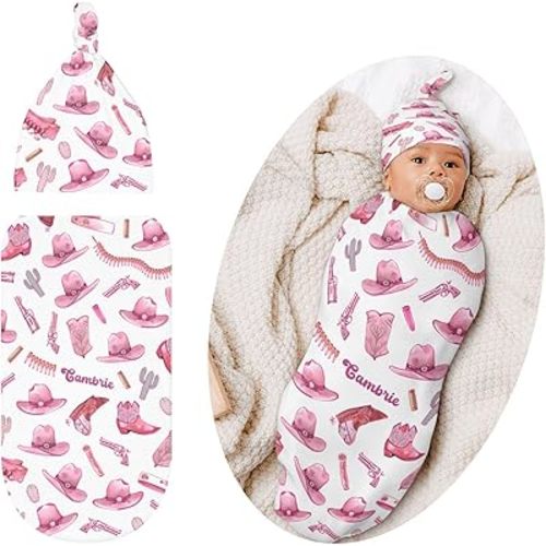 Swaddle Blanket with Hat Set Newborn Cowgirl Western Life Pink Cute Receiving Soft Blankets Baby Swaddle Wrap Soft Sleep Sack for Baby Boys and Girls