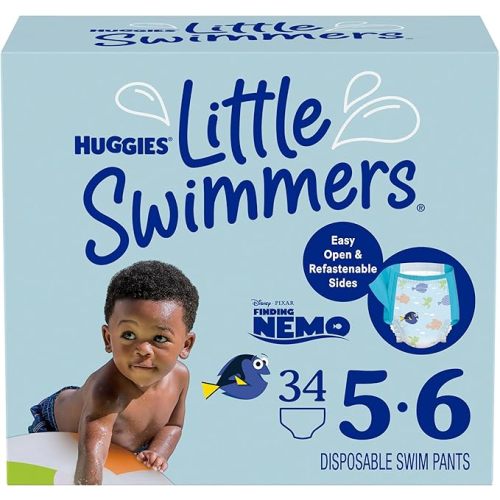 Huggies Little Swimmers Disposable Swim Diapers, Size 5-6 (32+ lbs), 34 Ct (2 Packs of 17), Packaging May Vary