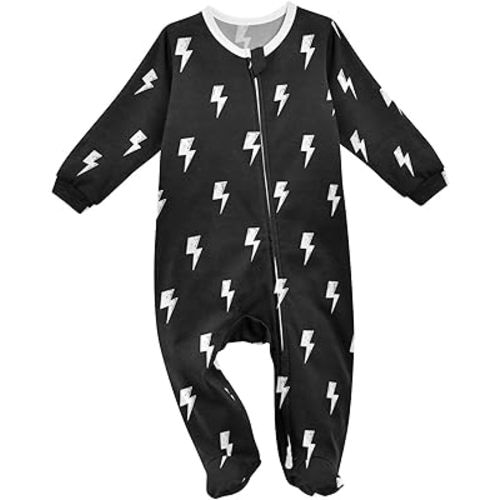 Baby One-Piece Footies Long Sleeve Rompers Zipper, Baby Bodysuit Cotton Clothes for Boys Girls 0-24 Month