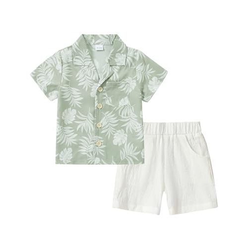 YALLET Toddler Boy Clothes Summer Outfits Short Sleeve Button Down Shirt+Shorts Baby Boy Beach Casual Clothe 1-10 Years