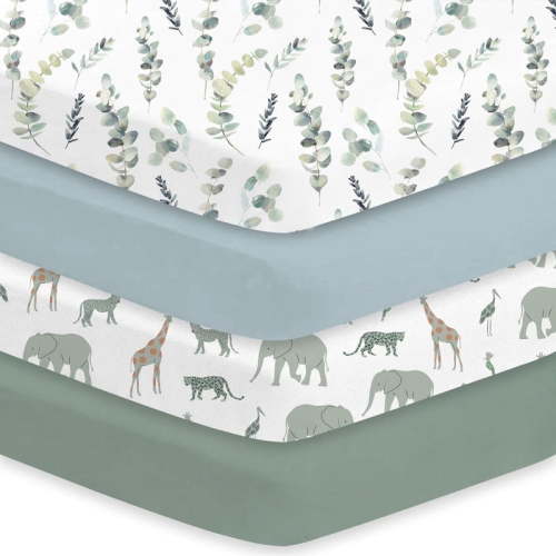 Bimocosy, Crib Sheets Fitted 4 Pack, 52" x 28", Safari