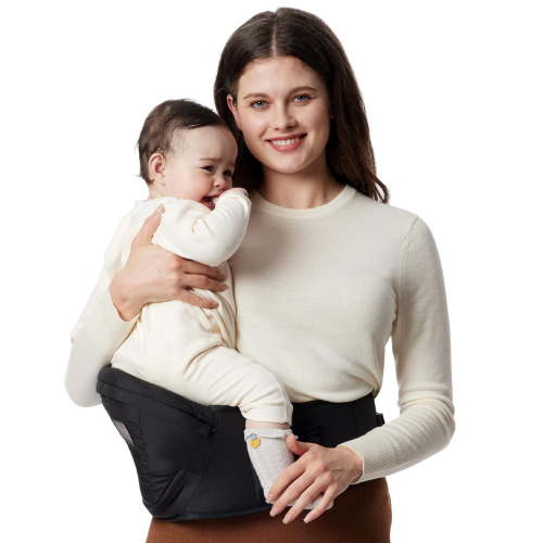 Momcozy Hip Seat Baby Carrier - Adjustable Waistband with Original 3D Belly Protector, Ergonomic Carrier with Various Pockets for Newborns & Toddlers up to 45lbs (Black, Large)
