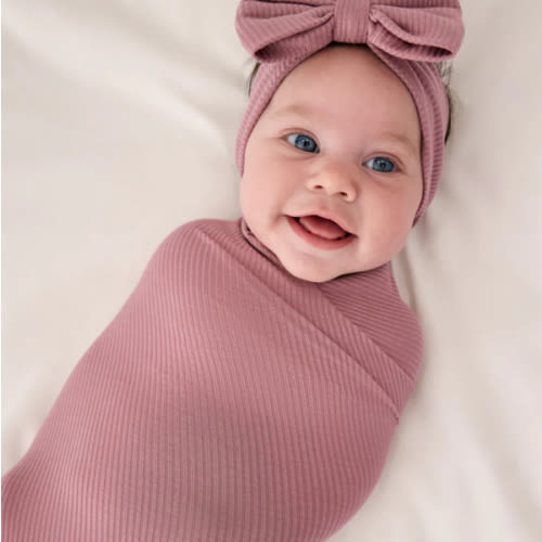 Rosewood Ribbed Swaddle & Luxe Bow Headband Set – Little Sleepies