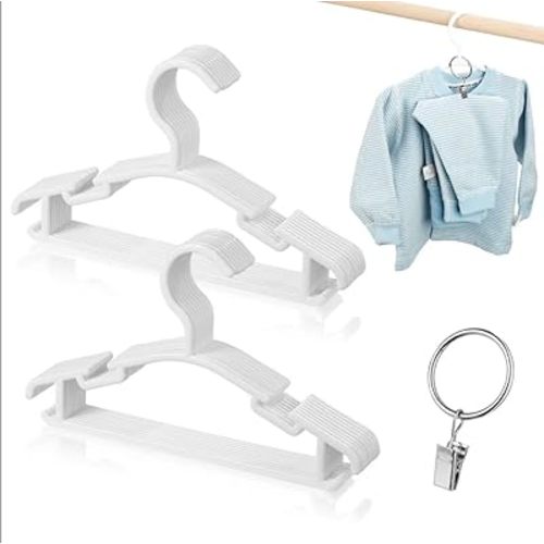 Baby Hangers, Kids Plastic Hangers, Childrens Hanger with Metal Ring Clip, Baby Clothes Hangers for Closet, 20PCS White.Including 20 Metal Ring Clips. (White)
