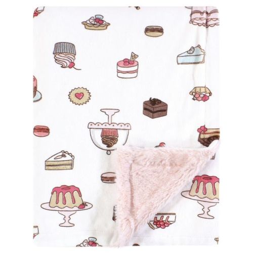 Hudson Baby Infant Girl Plush Blanket with Furry Binding and Back, Sweet Bakery, One Size