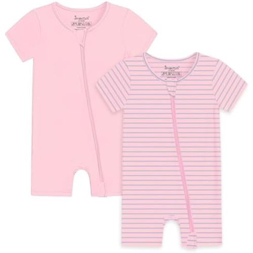 Jimonda Baby Boy Girl 2 Pack Pajamas Cotton Short Sleeve Footless Romper 2 Way Zipper One Piece Outfit Clothes