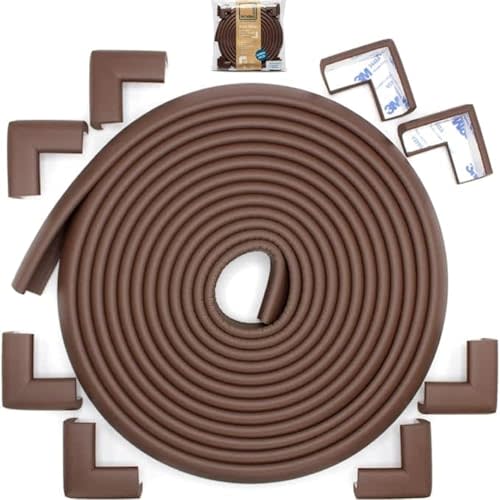 Roving Cove Baby Proof Corner Edge Protector, Small 18ft Edge 8 Corners | SlimFit Furniture Safety Bumper Guard, Soft Rubber Foam, 3M Adhesive, BPA/Phthalates-free, Coffee Brown
