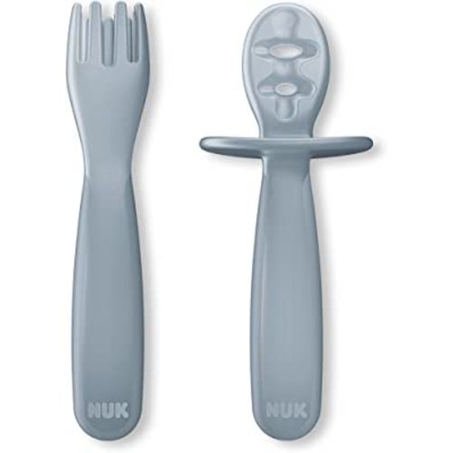 NUK for Nature Pretensil Dipper Spoon and Fork Set, Easy to Grip for Self-Feeding Development, Mess-Free Feeding, Top Rack Dishwasher-Safe, BPA & Latex-Free