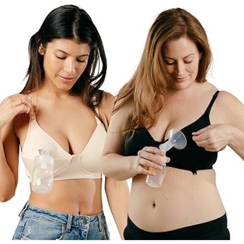 Simple Wishes Pumping and Nursing Bra in One with Fixed Padding - Patented Supermom T-Shirt - Pumping Bra Hands Free