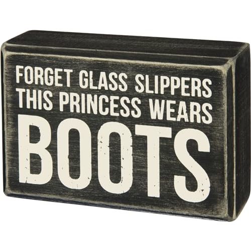 Primitives by Kathy This Princess Wears Boots Box Sign 4.5x3 inches