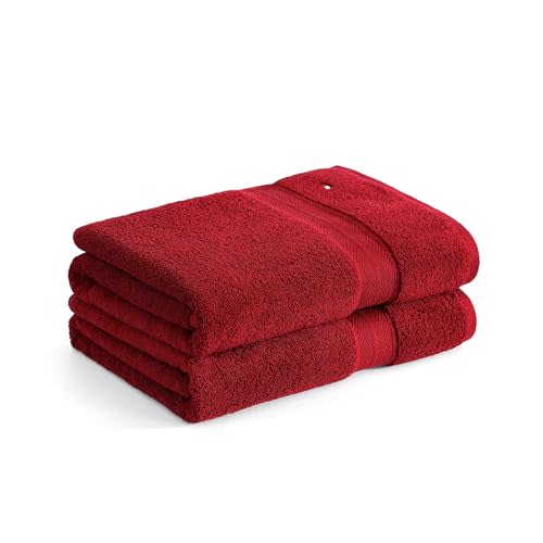Tommy Hilfiger - Bath Towel Set, Absorbent Cotton Terry with Zero Twist, Medium Weight, Oeko-Tex Certified (Modern American Red, 2 Piece)