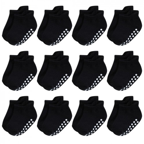 Hudson Baby Infant Boy Non-Skid No-Show Socks, Black, 0-6 Months
