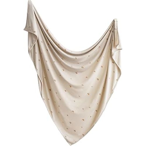 mushie Stretchy Baby Swaddle Blanket | Extra Soft & Snug Fit | 47"x47" (Rainbows)