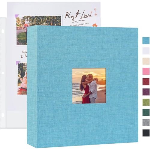Mublalbum 8.5x11 Inch DIY Scrapbook Photo Album with 40 Plastic Sleeves 80 Pages Top-Loading Protectors, Linen Cover 3-Ring Binder for Baby Wedding Travel and DIY Projects (Blue)