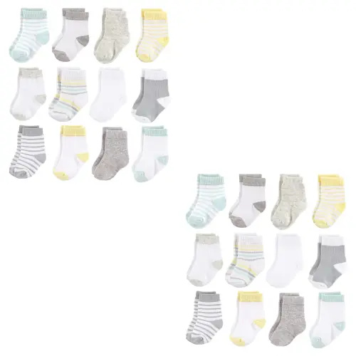 Hudson Baby Unisex Baby Cotton Rich Newborn and Terry Socks, Neutral Stripe 24-Piece
