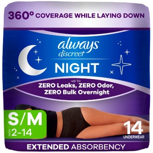 Always Discreet Night Black Women's Incontinence Underwear - Maximum - S/M - 14ct