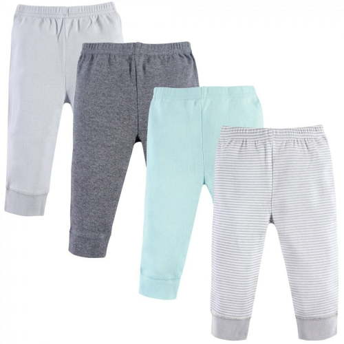 Luvable Friends Baby and Toddler Cotton Pants 4pk, Light Gray Stripe, 0-3 Months
