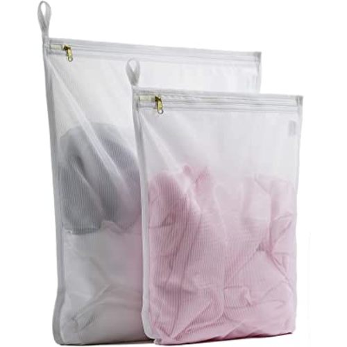 Delicates Laundry Bags, Bra Fine Mesh Wash Bag for Underwear, Lingerie, Bra, Pantyhose, Socks, Use YKK Zipper, Have Hanger Loops (White, 1 Large & 1 Medium)