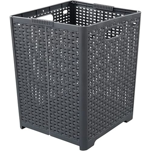 1-Pack Plastic Collapsible Laundry Hamper, Foldable Laundry Storage Baskets, Gray