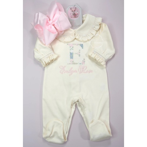 Personalized Baby Girl Coming Home Outfit, Newborn Bows Smocked Footie, Embroidered Name Outfit, Pima Cotton, Baby Hospital Outfit,