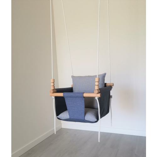 Blue Linen Baby Swing with Playing Beads & Pillows