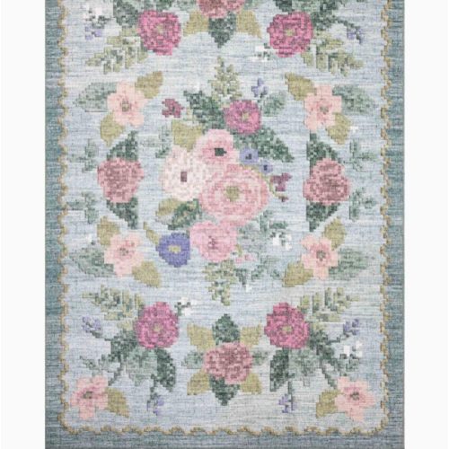 Rosa Antique Rose Power Loomed Rug in Sky | Rifle Paper Co.