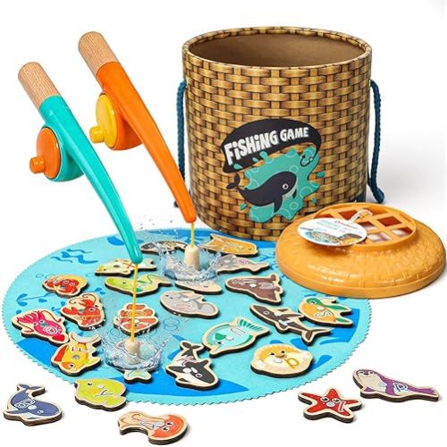 TOP BRIGHT Montessori Toddler Fishing Game - Kids Wooden Magnetic Fishing Toys Gifts for 3 Years Old Girls Boys, Fine Motor Skills for Toddler
